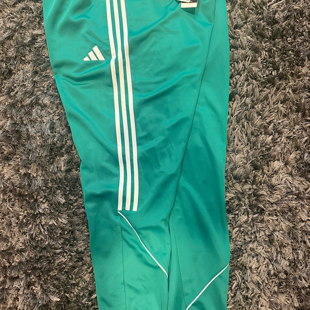 Adidas Green and White Sweatpants with Signature Stripes